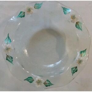 Textured Glass Bowl With Hand painted Flowers Green